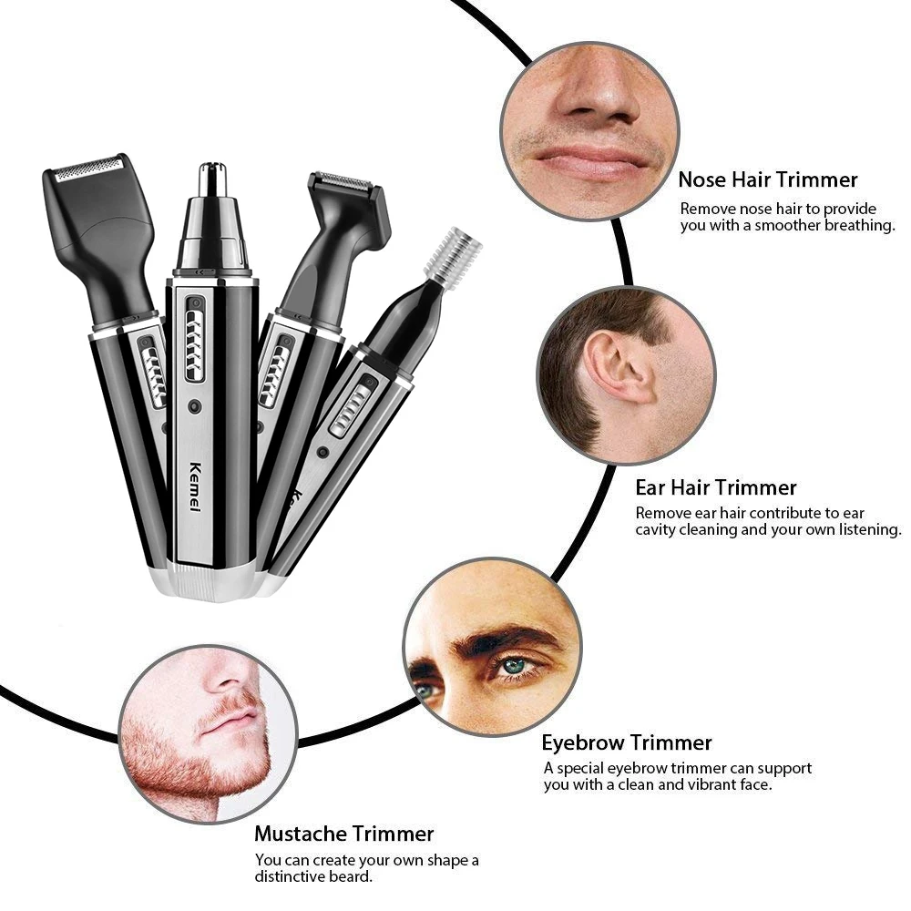 Kemei 4 em 1 aparador para hom - Men'S Grooming Nose Hair Trimmer avaliação e preço