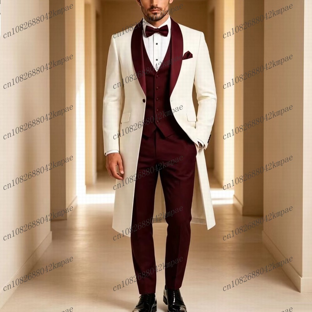 Blazer Longo Branco e Borgonha - Men'S Grooming Jacket avaliação e preço